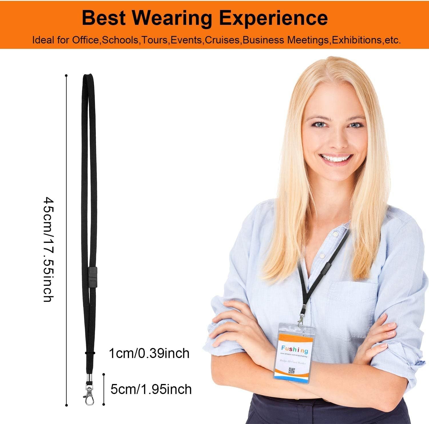 Breakaway Neck Lanyards Key Chain - Black Badge Lanyards or ID Badge Holders, Comortable Neck Straps V1259-DP01-F-377