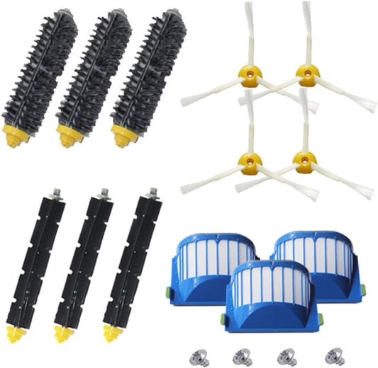 Accessory Replacement Kit Bristle Beater & Side Brushes & Aero Vac ilters Compatible with iRobot Roomba 600 V1259-DP01-F-388