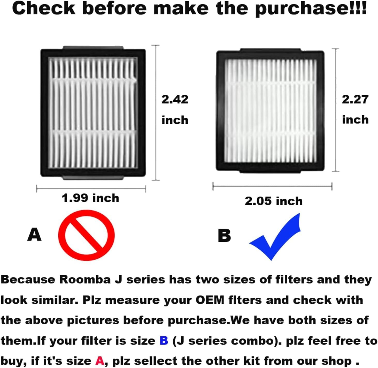 Replacement Parts Main Brushes HEPA ilters & Side Brushes Compatible with iRobot Roomba J7+ Combo, Combo V1259-DP01-F-393