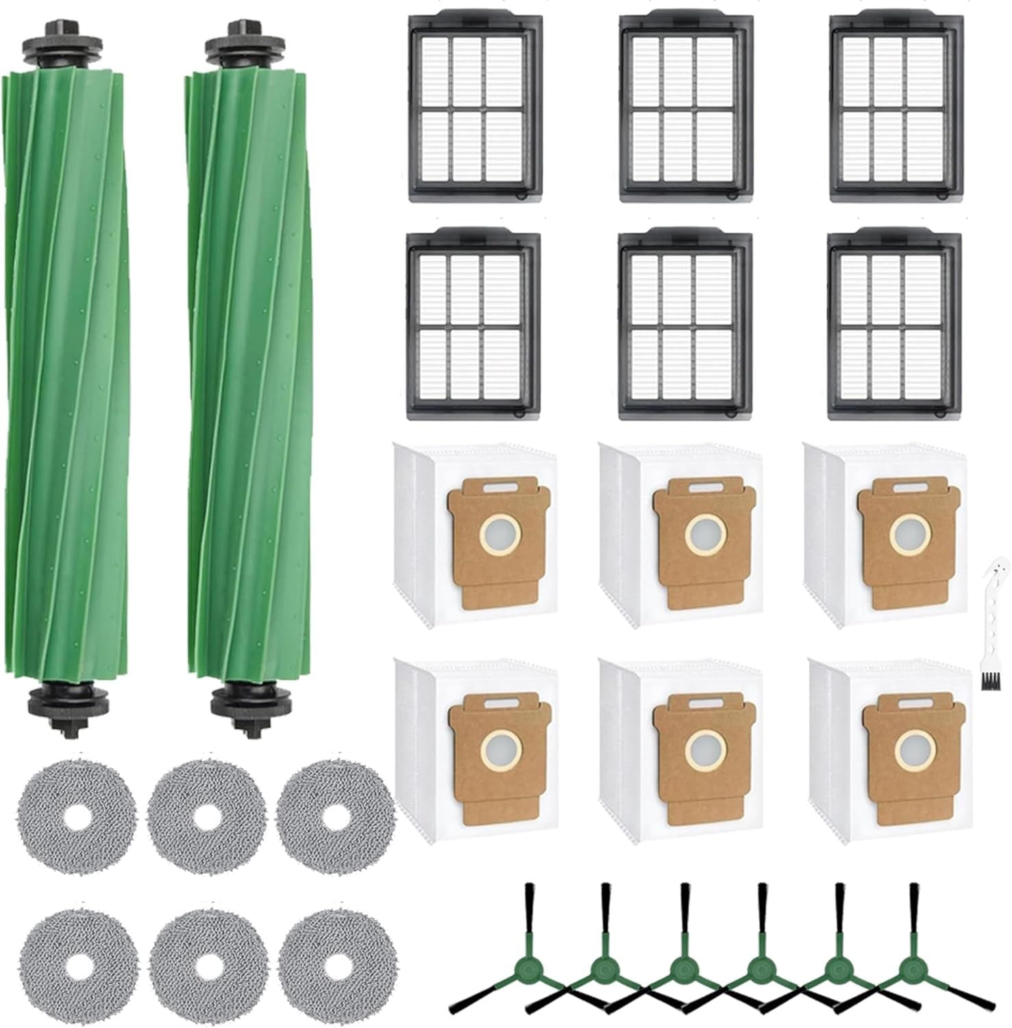 Replacement Parts Compatible with Combo 405/505, 24-Piece Set with 2 Roller Brushes, 6 Dust Bags, 6 Side V1259-DP01-F-397