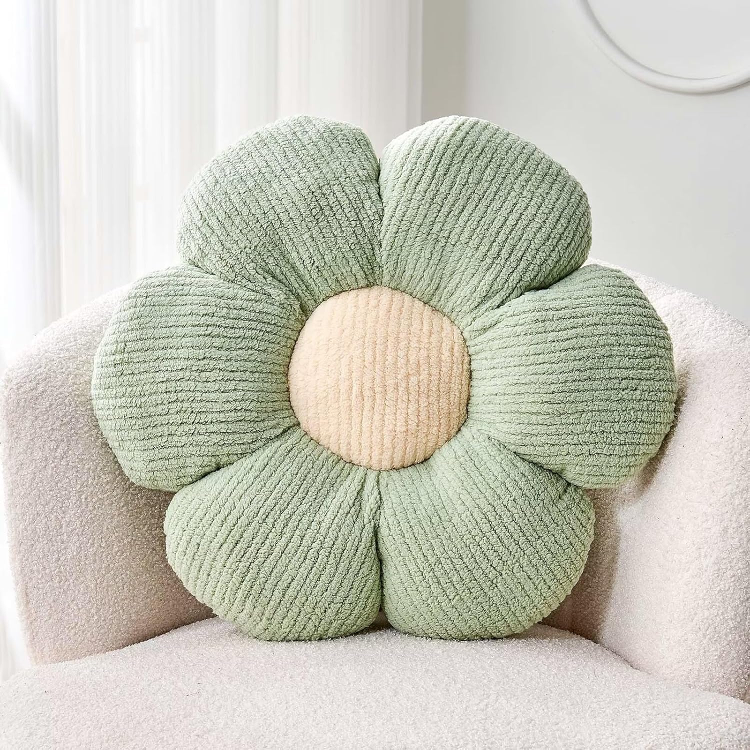 Flower Throw Pillow, Soft Sage Green 14.9" Shaped Floor Pillow for Home Decor, Cute Aesthetic Plush V1259-DP01-F-40