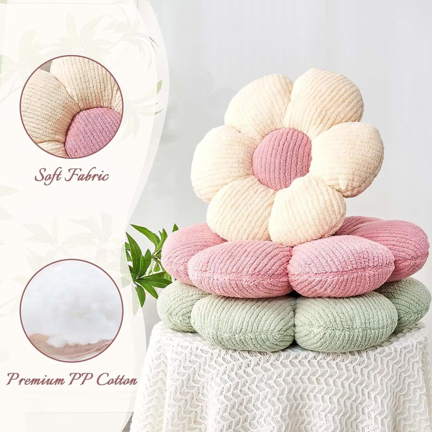 Flower Throw Pillow, Soft Sage Green 14.9" Shaped Floor Pillow for Home Decor, Cute Aesthetic Plush V1259-DP01-F-40
