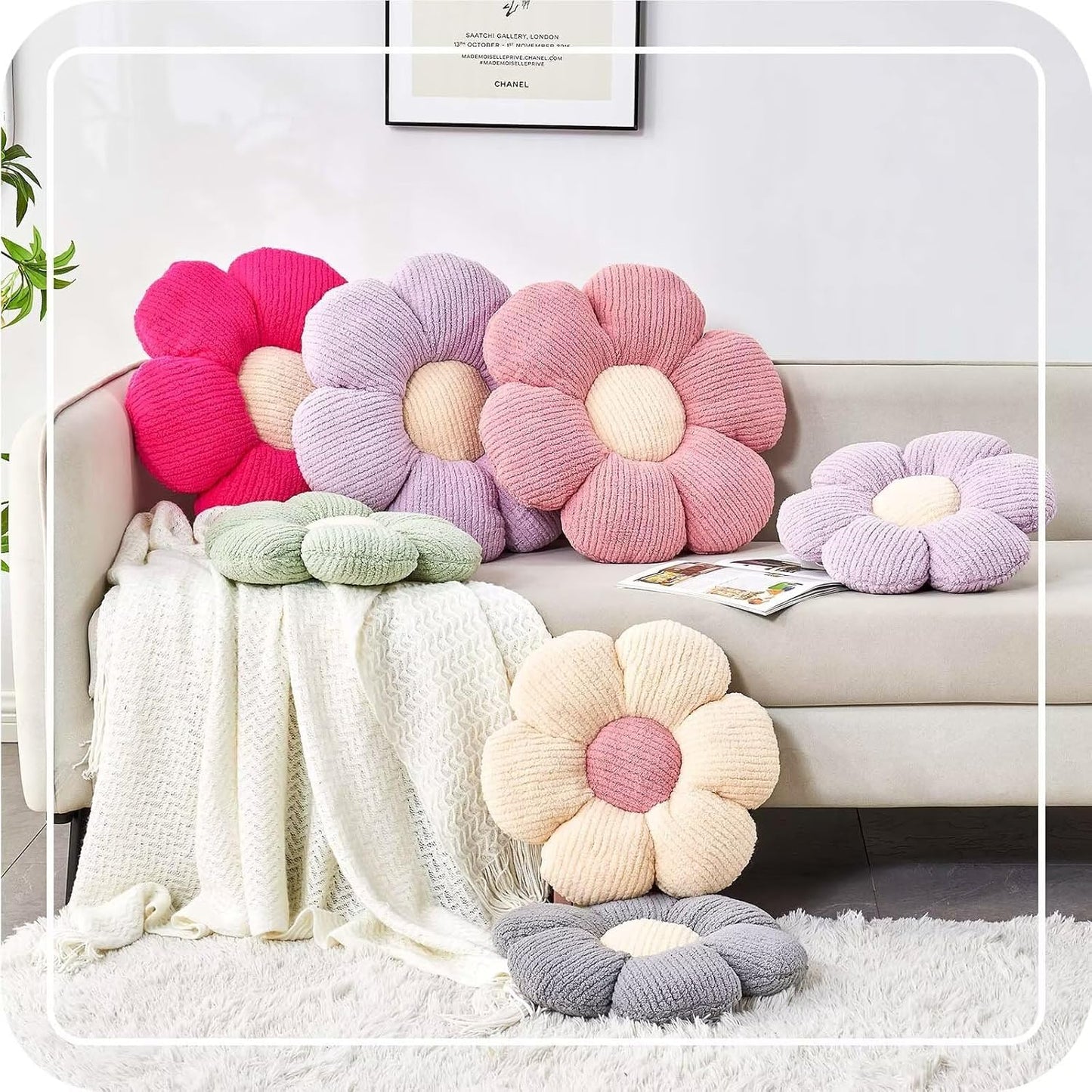Flower Throw Pillow, Soft Sage Green 14.9" Shaped Floor Pillow for Home Decor, Cute Aesthetic Plush V1259-DP01-F-40