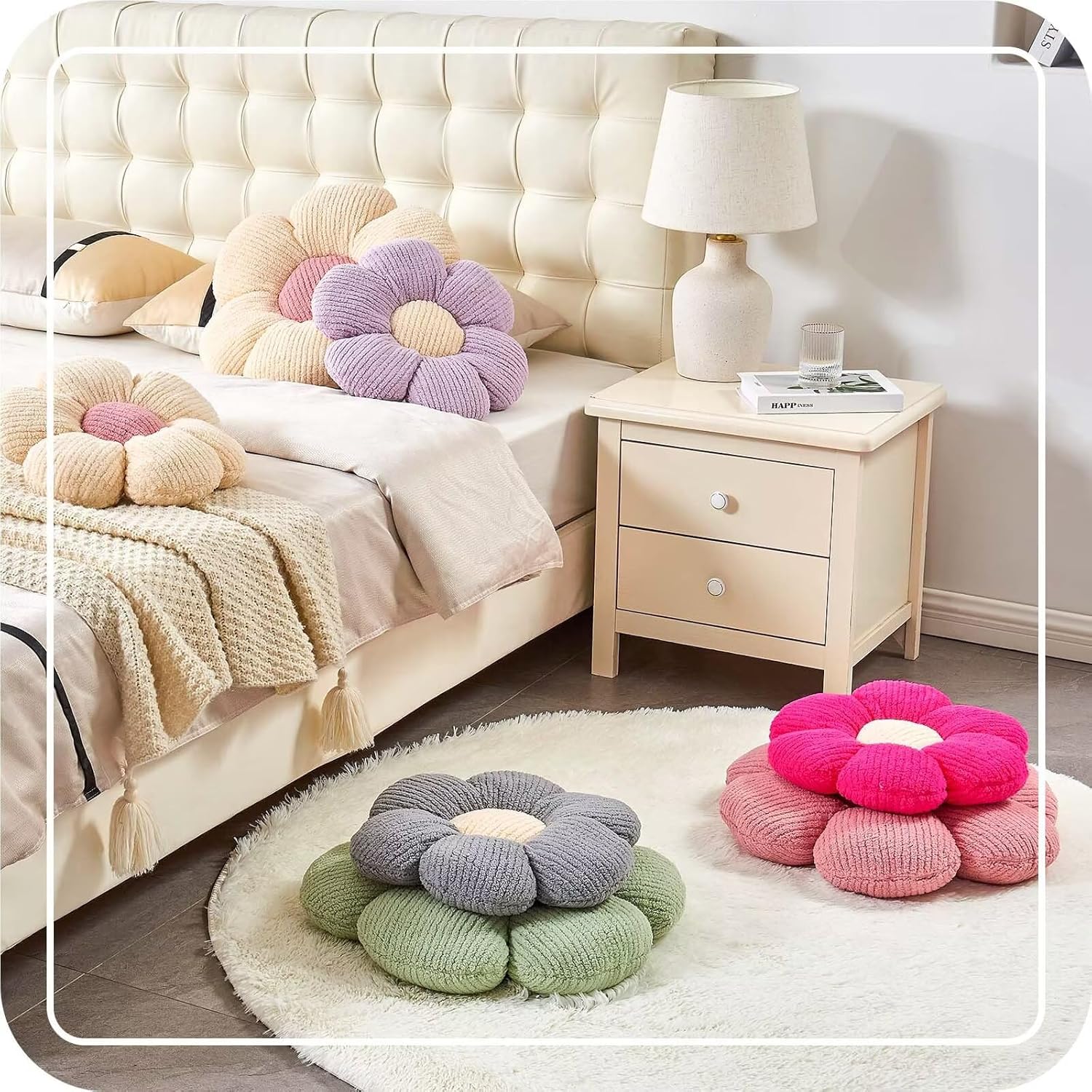 Flower Throw Pillow, Soft Sage Green 14.9" Shaped Floor Pillow for Home Decor, Cute Aesthetic Plush V1259-DP01-F-40