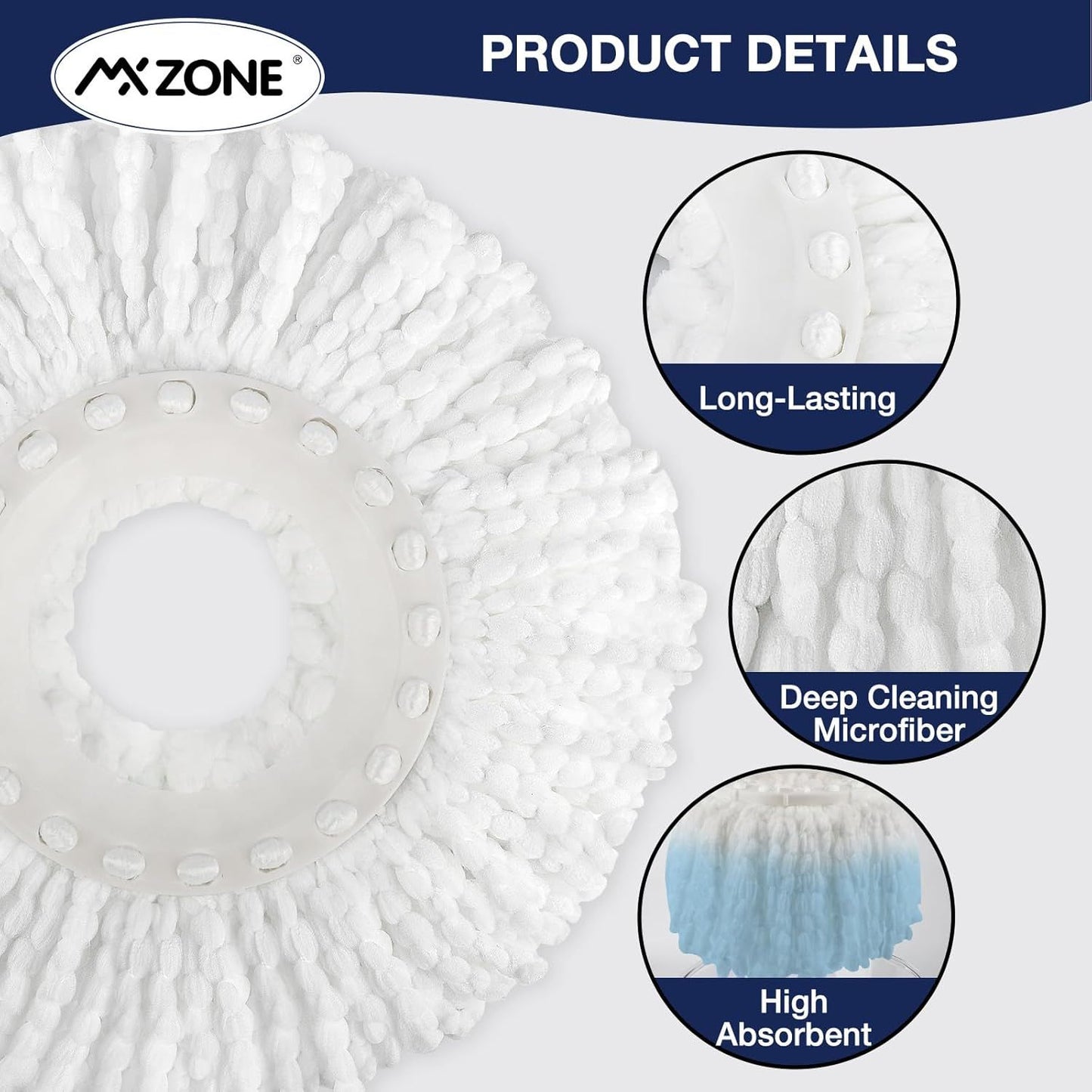 Spin Mop Replacement Head 5 Pack Magic Mop Reill or Hurricane 360 degrees Systems, Microiber Spin Mop Head, V1259-DP01-F-402