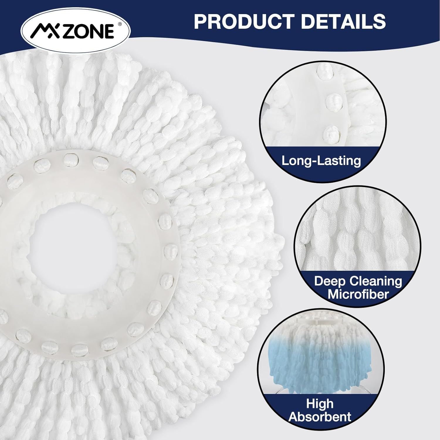 Spin Mop Replacement Head 5 Pack Magic Mop Reill or Hurricane 360 degrees Systems, Microiber Spin Mop Head, V1259-DP01-F-402