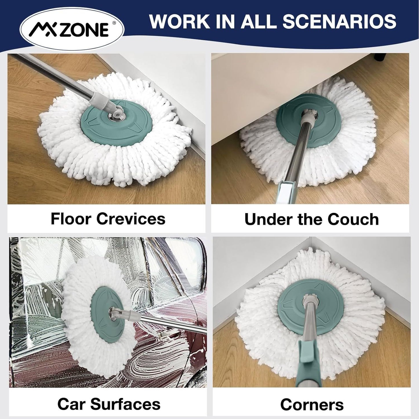 Spin Mop Replacement Head 5 Pack Magic Mop Reill or Hurricane 360 degrees Systems, Microiber Spin Mop Head, V1259-DP01-F-402