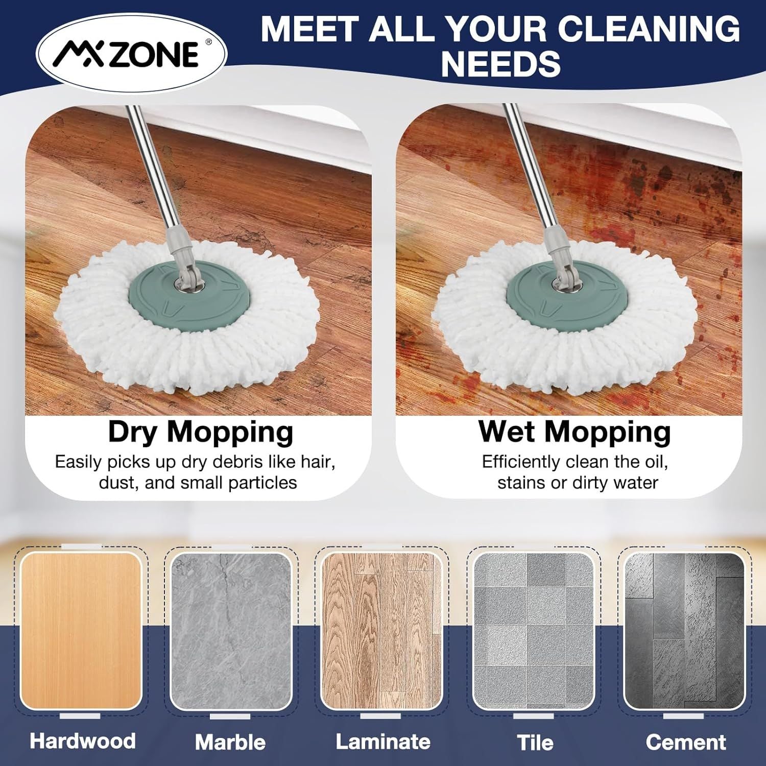 Spin Mop Replacement Head 5 Pack Magic Mop Reill or Hurricane 360 degrees Systems, Microiber Spin Mop Head, V1259-DP01-F-402