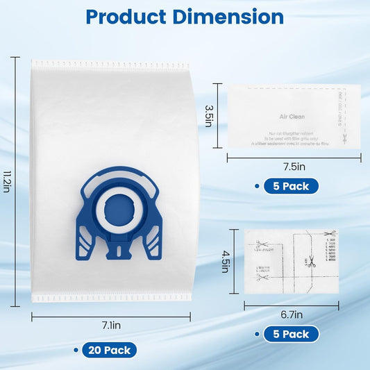 20 Pack 3D Airclean GN Vacuum Bags Compatible with Miele Classic C1, Complete C1, Complete C2, Complete C3, V1259-DP01-F-407