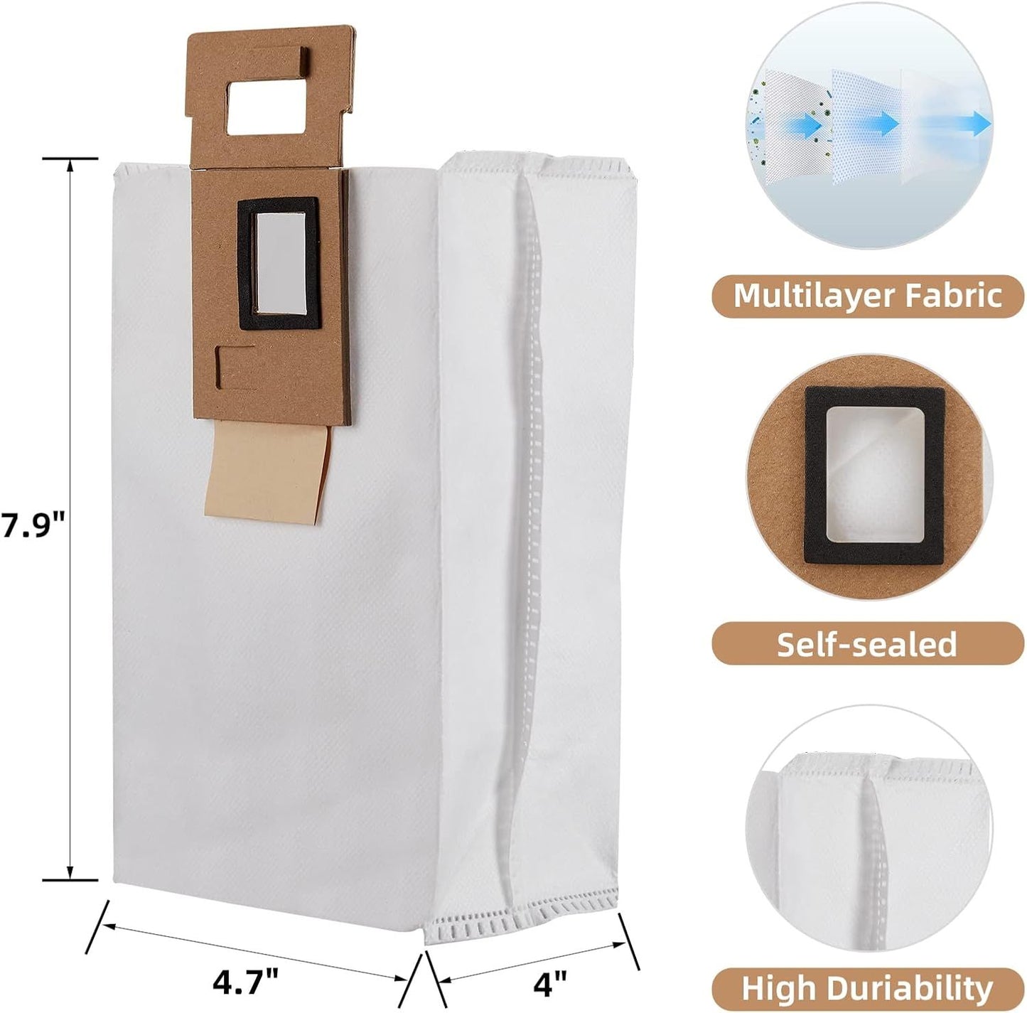 8 Pack Dust Bag or S7 / S7+ Vacuum Cleaner Auto-Empty Dock, 3L Large Capacity Replacement Bag V1259-DP01-F-433