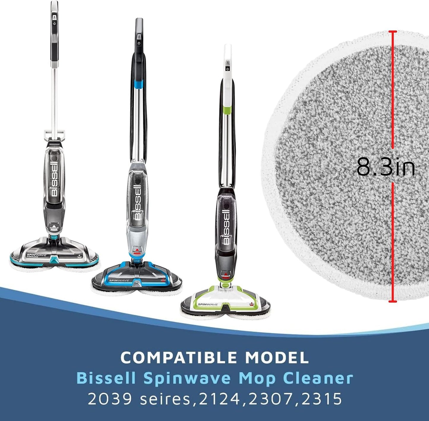 6 Pack Replacement Pads or Bissell Spinwave 2124,2039A,2307,23157,20391,20399 Powered Hard loor Mop V1259-DP01-F-449