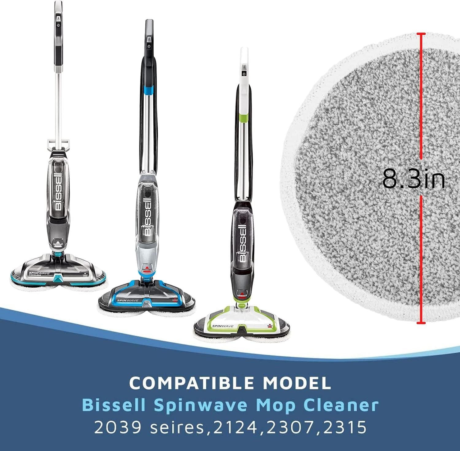6 Pack Replacement Pads or Bissell Spinwave 2124,2039A,2307,23157,20391,20399 Powered Hard loor Mop V1259-DP01-F-449