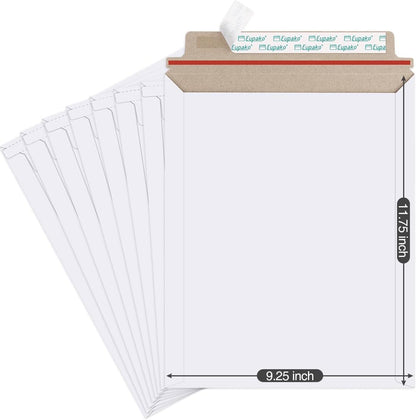 Eupako 9x11.5" 25 Pack Photo Document Mailer White Stay Flat Self-Seal Cardboard Envelopes for CDs, Pictures, V1259-DP01-F-45