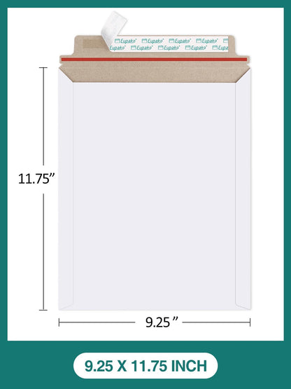 Eupako 9x11.5" 25 Pack Photo Document Mailer White Stay Flat Self-Seal Cardboard Envelopes for CDs, Pictures, V1259-DP01-F-45