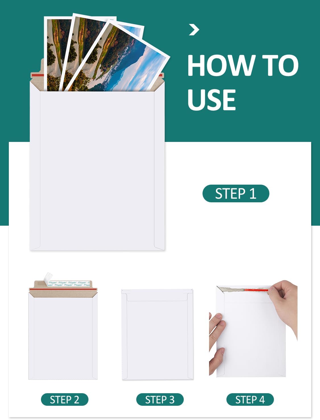 Eupako 9x11.5" 25 Pack Photo Document Mailer White Stay Flat Self-Seal Cardboard Envelopes for CDs, Pictures, V1259-DP01-F-45