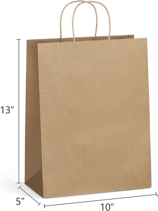 Eupako Kraft Shopping Bags 10x5x13 - 100 PCS Brown Paper With Handles, Gift Bulk, Party Favor, Merchandise, V1259-DP01-F-46