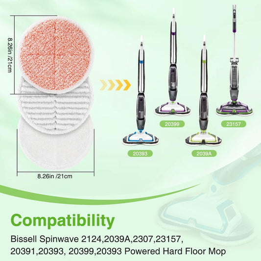 8 Pack Mop Pads Replacement Compatible with Bissell Spinwave 2124, 2039A, 2307, 23157, 23159, 20393, 20399 V1259-DP01-F-460