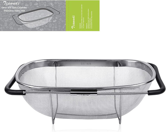 6-Quart Large Over The Sink Colander, Heavy Duty 40% Thicker 18/8 Stainless Steel ine Mesh Strainer Basket V1259-DP01-F-467