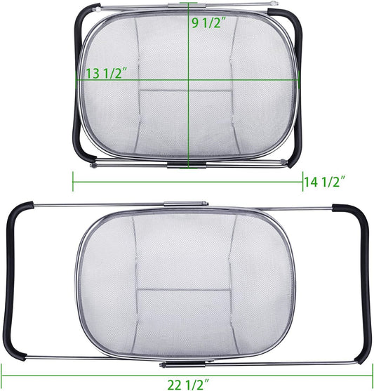 6-Quart Large Over The Sink Colander, Heavy Duty 40% Thicker 18/8 Stainless Steel ine Mesh Strainer Basket V1259-DP01-F-467