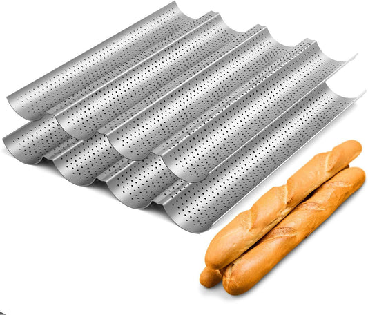 2 Pack Nonstick Perorated Baguette Pan 15" x 13" or rench Bread Baking 4 Wave Loaves Loa Bake Mold Oven V1259-DP01-F-468