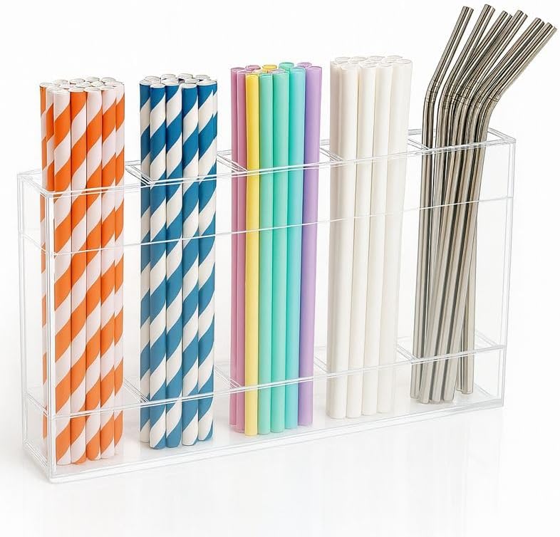 Fengzhe 9.5" Acrylic Straw Holder for Cabinet Door - Reusable Space-Saving Organizer with Strong Double-Sided V1259-DP01-F-47