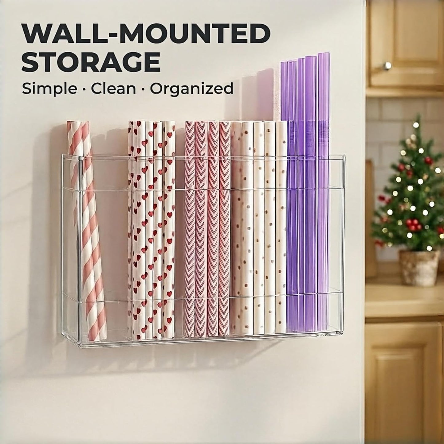 Fengzhe 9.5" Acrylic Straw Holder for Cabinet Door - Reusable Space-Saving Organizer with Strong Double-Sided V1259-DP01-F-47