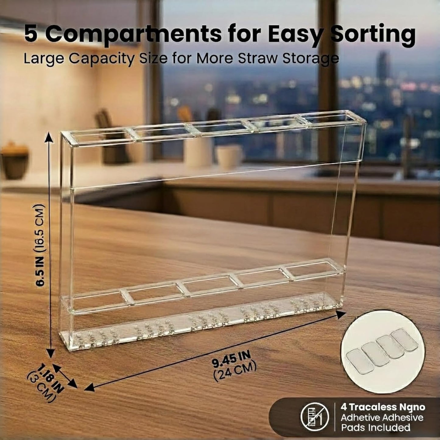 Fengzhe 9.5" Acrylic Straw Holder for Cabinet Door - Reusable Space-Saving Organizer with Strong Double-Sided V1259-DP01-F-47