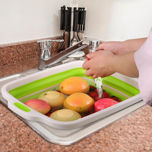 2 Pack Collapsible Cutting Board, oldable Dish Tub with Draining Hole, Portable Chopping Board with Colander, V1259-DP01-F-471