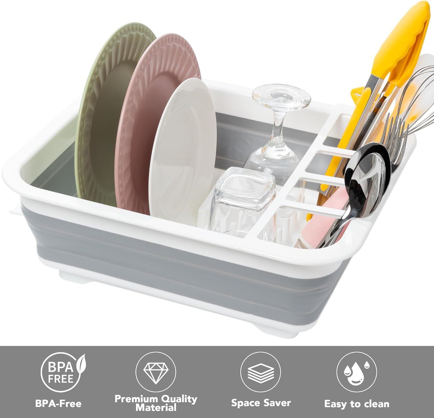 Collapsible Dish Drying Rack, Pop Up Dinnerware Drainer, Portable Plate Organizer or Kitchen RV Campers V1259-DP01-F-472