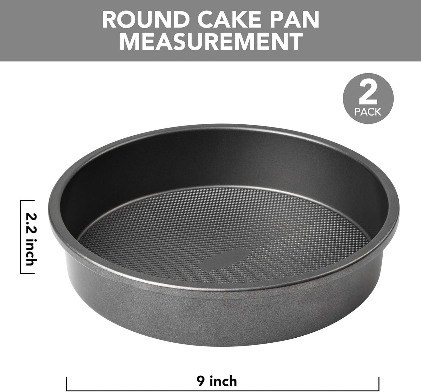 9" Round Cake Pan Set o 2, 0.8mm Thick Heavy Duty Bakeware or Tiered & Layered Cakes, Nonstick Baking Pan V1259-DP01-F-474