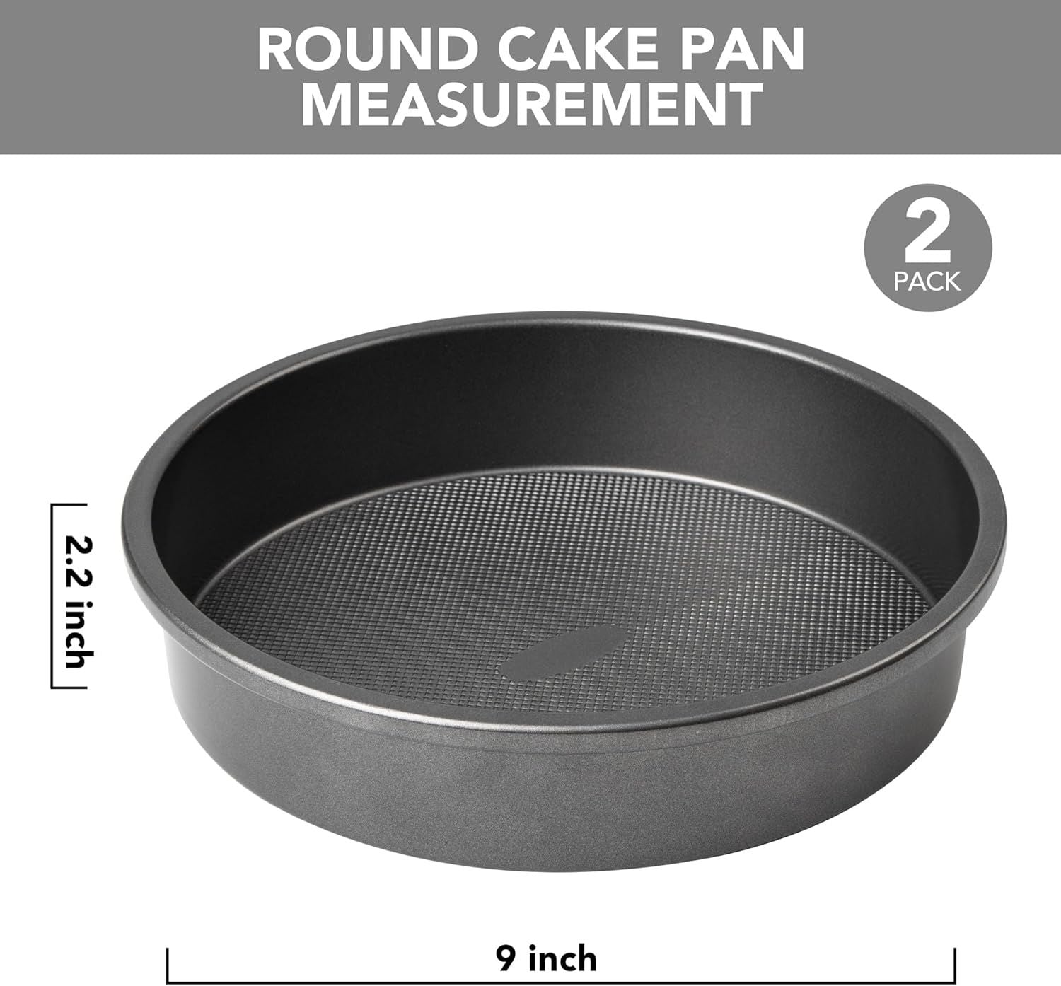 9" Round Cake Pan Set o 2, 0.8mm Thick Heavy Duty Bakeware or Tiered & Layered Cakes, Nonstick Baking Pan V1259-DP01-F-474