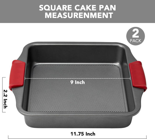 9" Square Cake Pan Set o 2, 0.8mm Thick Heavy Duty Bakeware with Diamond Texture or Even Heating, Nonstick V1259-DP01-F-475