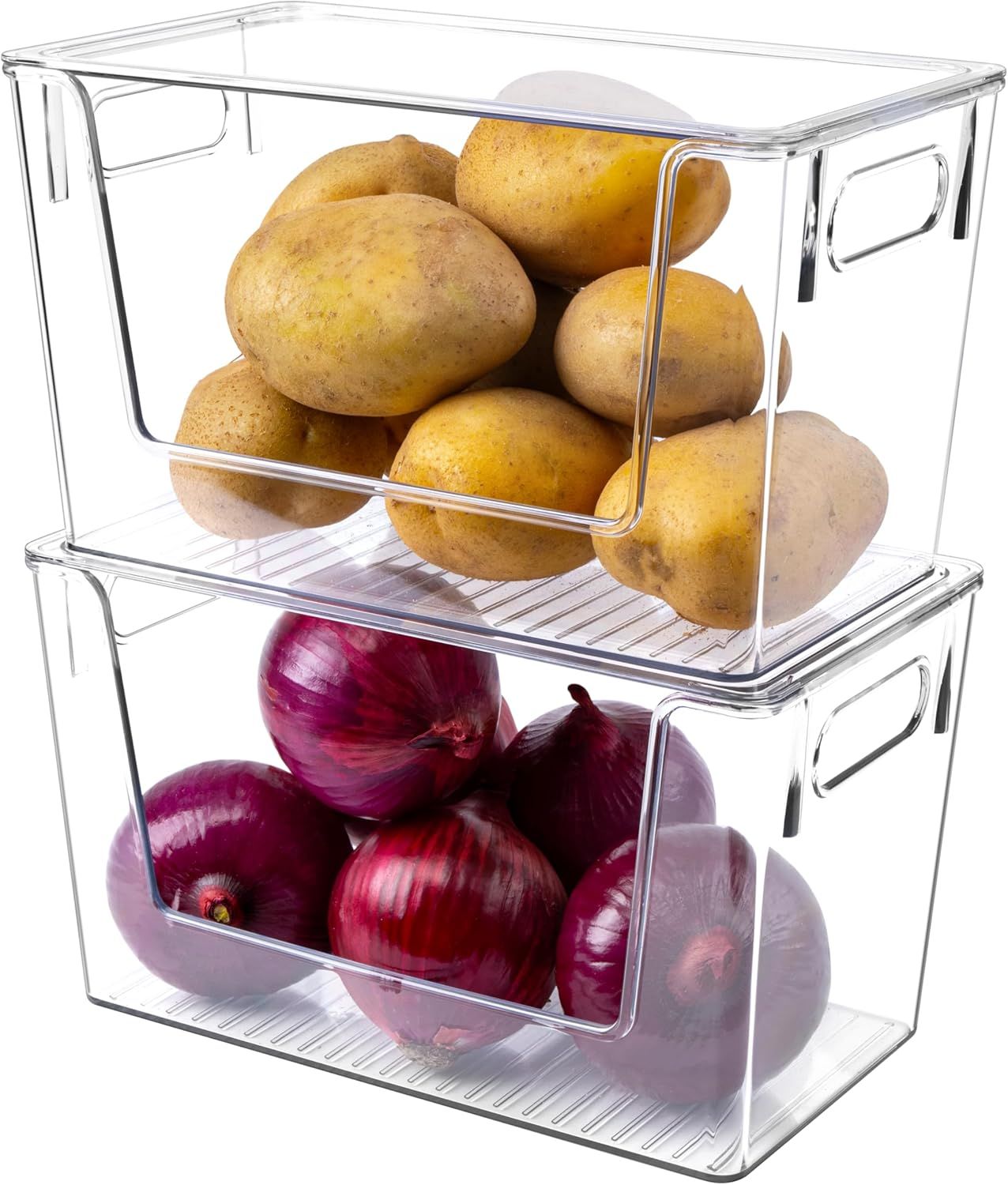 2 Pack Large Stackable Storage Bins, Plastic Container Organizer with Open ront, Pantry Organizers and V1259-DP01-F-476