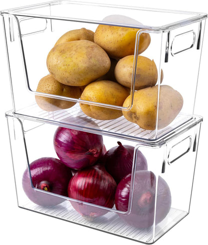 2 Pack Large Stackable Storage Bins, Plastic Container Organizer with Open ront, Pantry Organizers and V1259-DP01-F-476