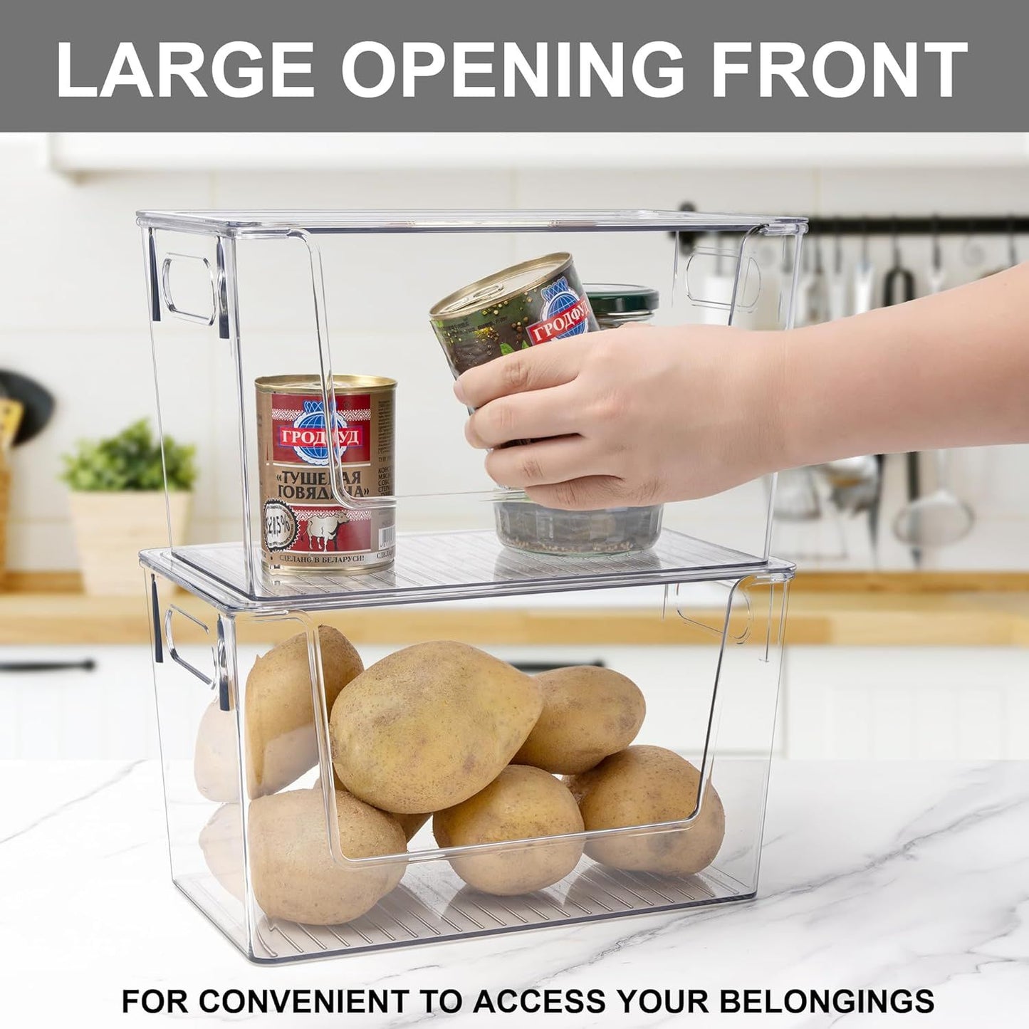 2 Pack Large Stackable Storage Bins, Plastic Container Organizer with Open ront, Pantry Organizers and V1259-DP01-F-476