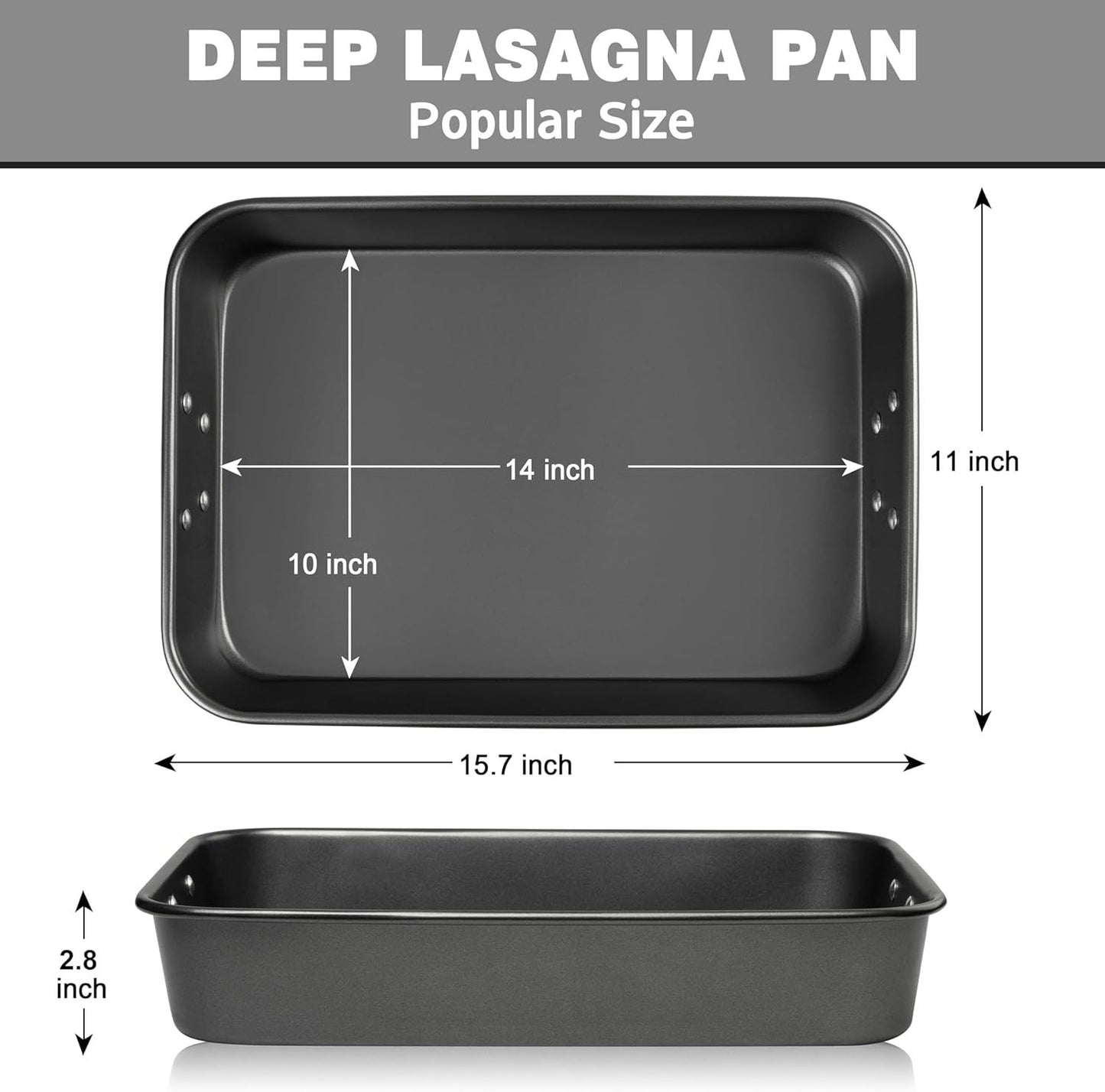 Lasagna Pan with Handles, 15x10x3 Inch Bakeware or Oven, Nonstick Rectangular Roasting Pan, Deep Baking Dish V1259-DP01-F-480