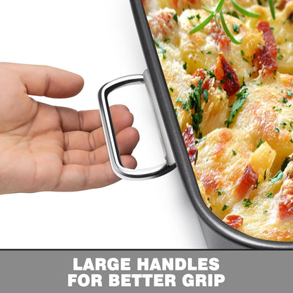 Lasagna Pan with Handles, 15x10x3 Inch Bakeware or Oven, Nonstick Rectangular Roasting Pan, Deep Baking Dish V1259-DP01-F-480