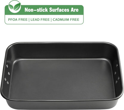 Lasagna Pan with Handles, 15x10x3 Inch Bakeware or Oven, Nonstick Rectangular Roasting Pan, Deep Baking Dish V1259-DP01-F-480