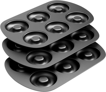 Non-Stick 6-Cavity Donut Baking Pans, Makes Individual ull-Sized 3 1/4" Donuts, Set o 3 V1259-DP01-F-481