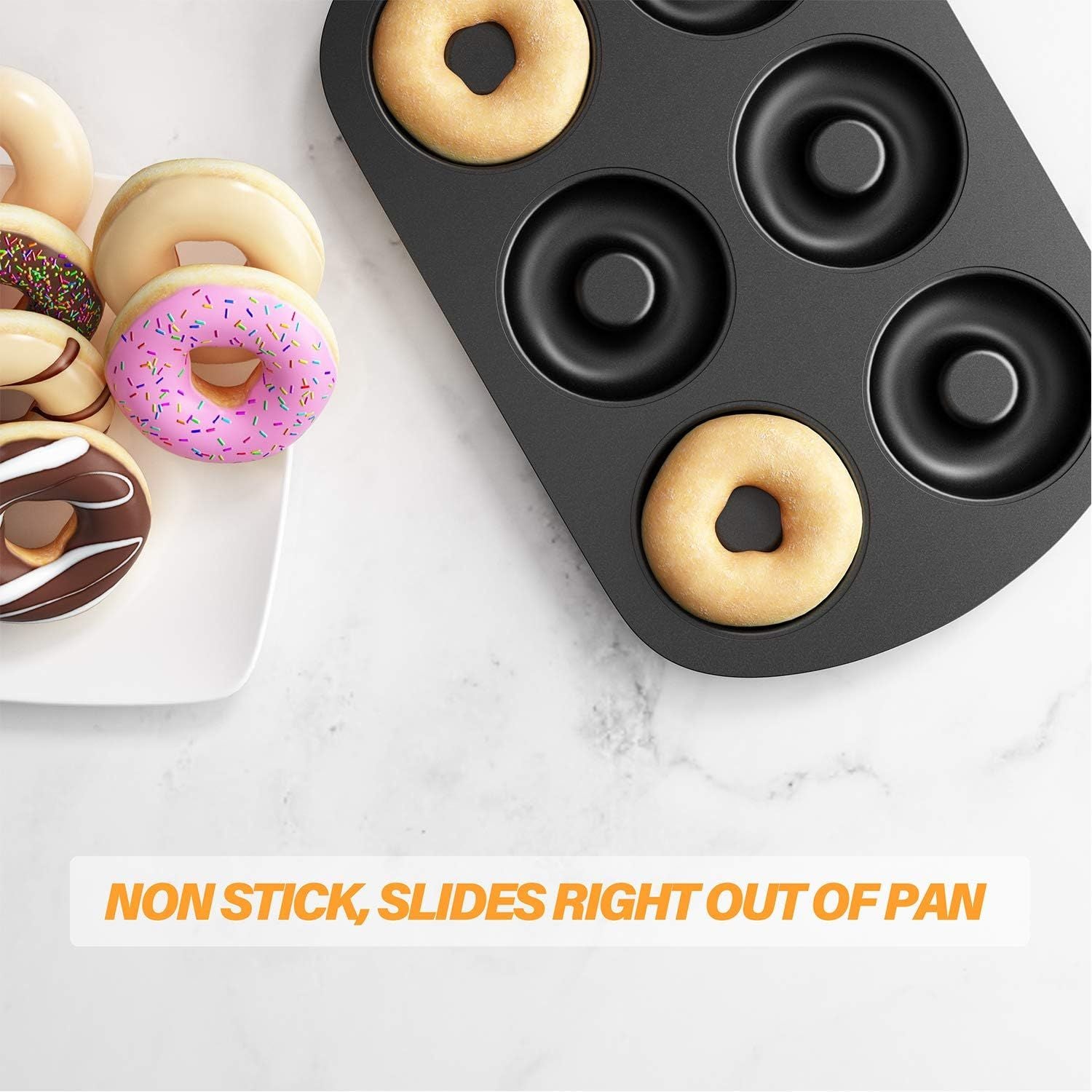 Non-Stick 6-Cavity Donut Baking Pans, Makes Individual ull-Sized 3 1/4" Donuts, Set o 3 V1259-DP01-F-481
