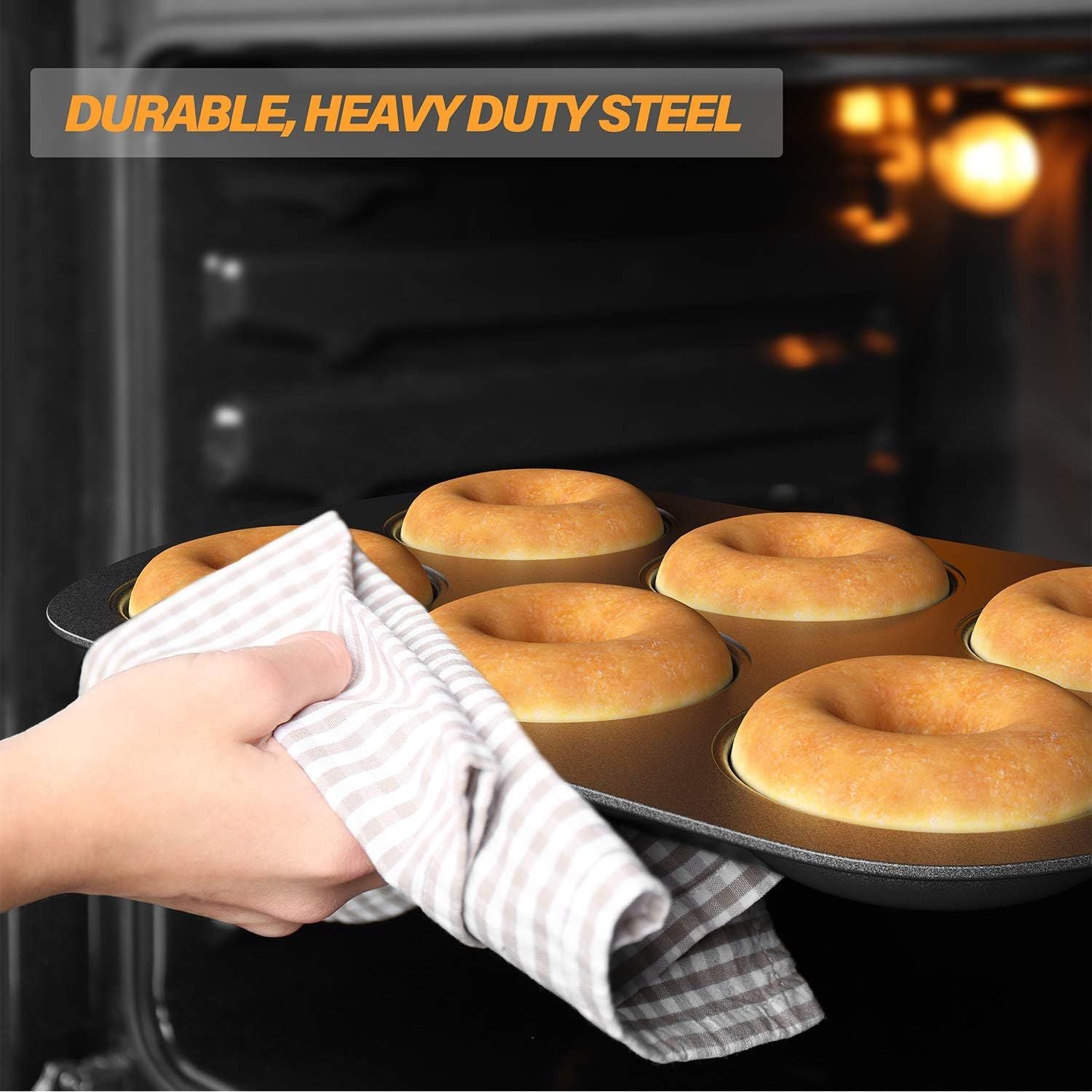 Non-Stick 6-Cavity Donut Baking Pans, Makes Individual ull-Sized 3 1/4" Donuts, Set o 3 V1259-DP01-F-481