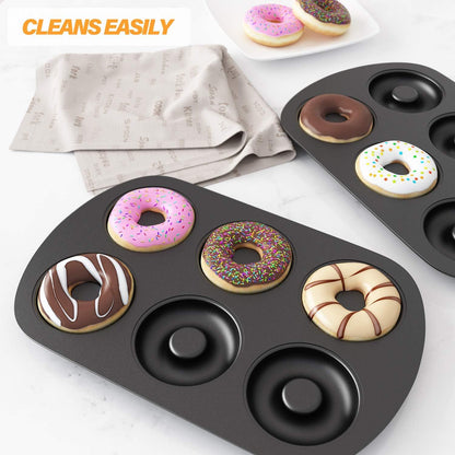 Non-Stick 6-Cavity Donut Baking Pans, Makes Individual ull-Sized 3 1/4" Donuts, Set o 3 V1259-DP01-F-481