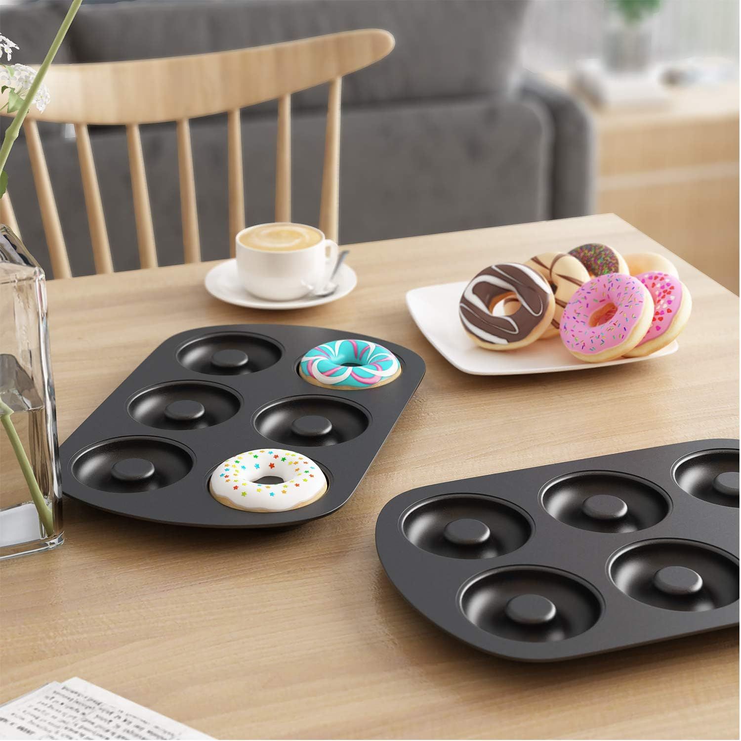 Non-Stick 6-Cavity Donut Baking Pans, Makes Individual ull-Sized 3 1/4" Donuts, Set o 3 V1259-DP01-F-481