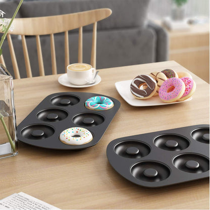 Non-Stick 6-Cavity Donut Baking Pans, Makes Individual ull-Sized 3 1/4" Donuts, Set o 3 V1259-DP01-F-481