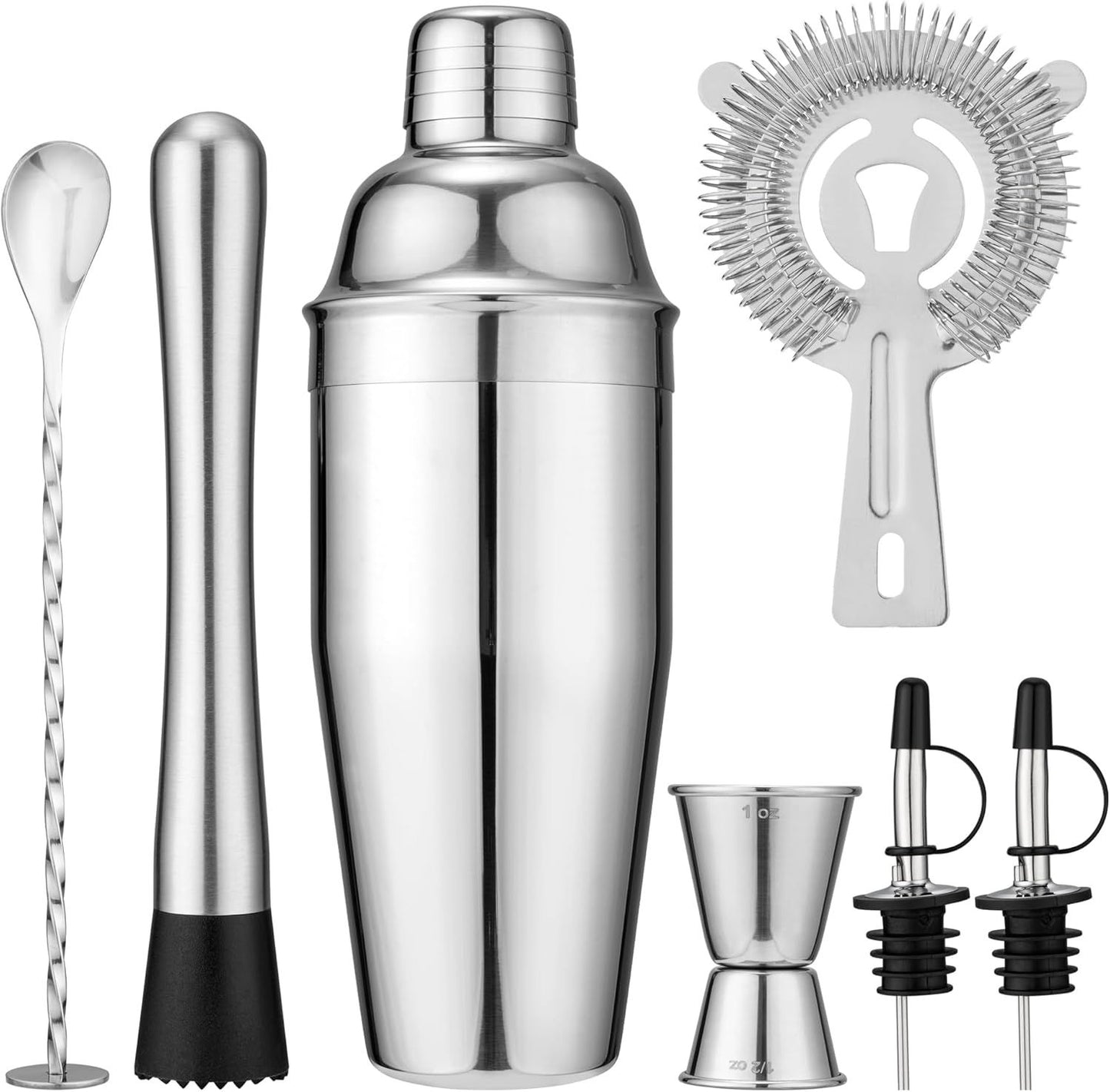 7-Piece Cocktail Shaker Set, 24oz Shaker Strainer Muddler Jigger Mixing Spoon Pourers, Bartender Kit, Bar V1259-DP01-F-482