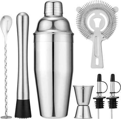 7-Piece Cocktail Shaker Set, 24oz Shaker Strainer Muddler Jigger Mixing Spoon Pourers, Bartender Kit, Bar V1259-DP01-F-482
