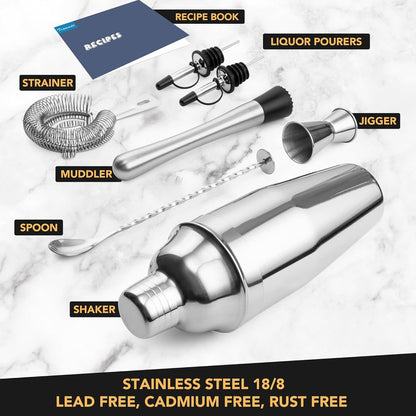7-Piece Cocktail Shaker Set, 24oz Shaker Strainer Muddler Jigger Mixing Spoon Pourers, Bartender Kit, Bar V1259-DP01-F-482