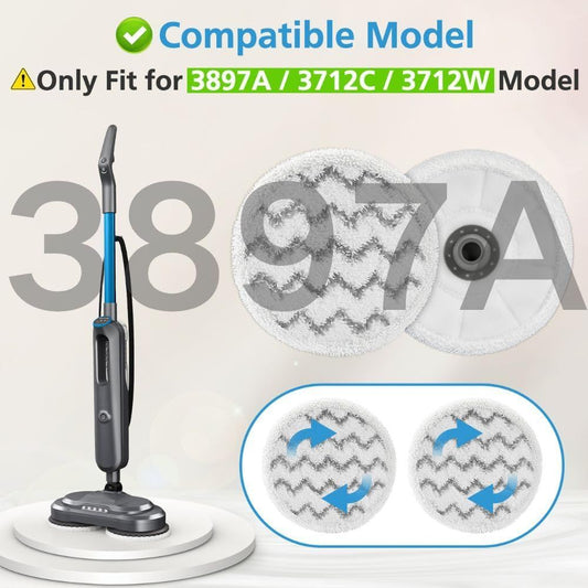 6 Pack 3897A / 3712 Rotating Steam Mop Pads Replacement or Bissell SpinWave SmartSteam Scrubbing Steam Mop V1259-DP01-F-484