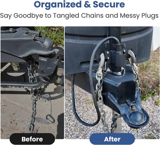 Safoner Aluminum Trailer Towing Chain Organizer with 7-Way Plug Holder- Heavy-Duty RV Tongue Jack Accessories V1259-DP01-F-49