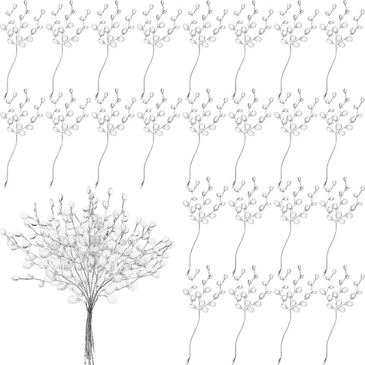 60 Pieces Artiicial Bouquets with Acrylic Bead Drop Crystal lower Stem Branches Beaded String Bridal Picks, V1259-DP01-F-490